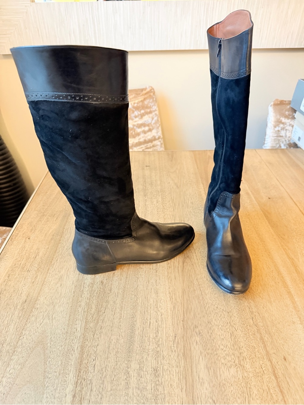 Johnston & Murphy Black Leather and Suede Over-the-Knee Riding Boots 9.5